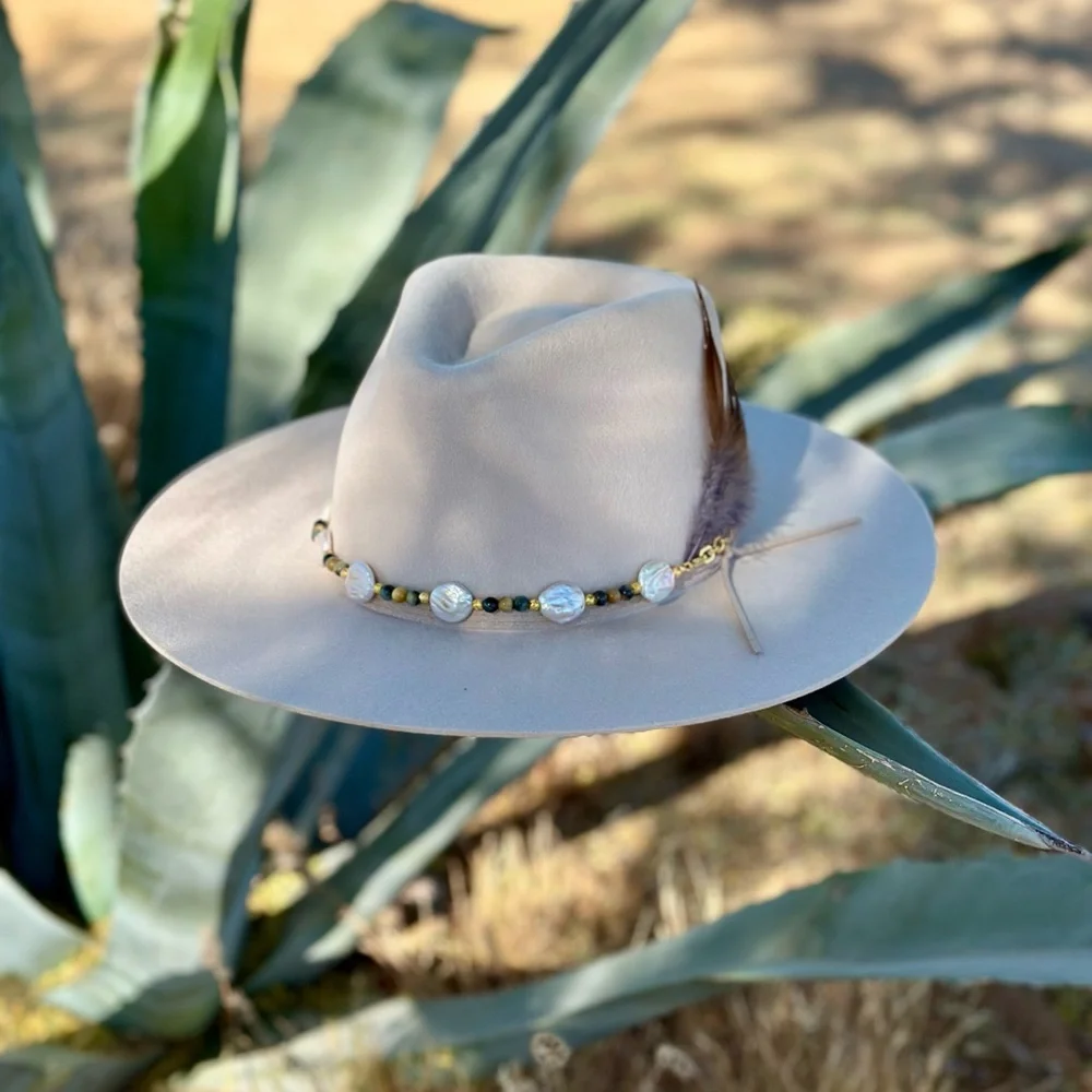 Freshwater Pearl and Tigers Eye Hat Band - Picture 5 of 10